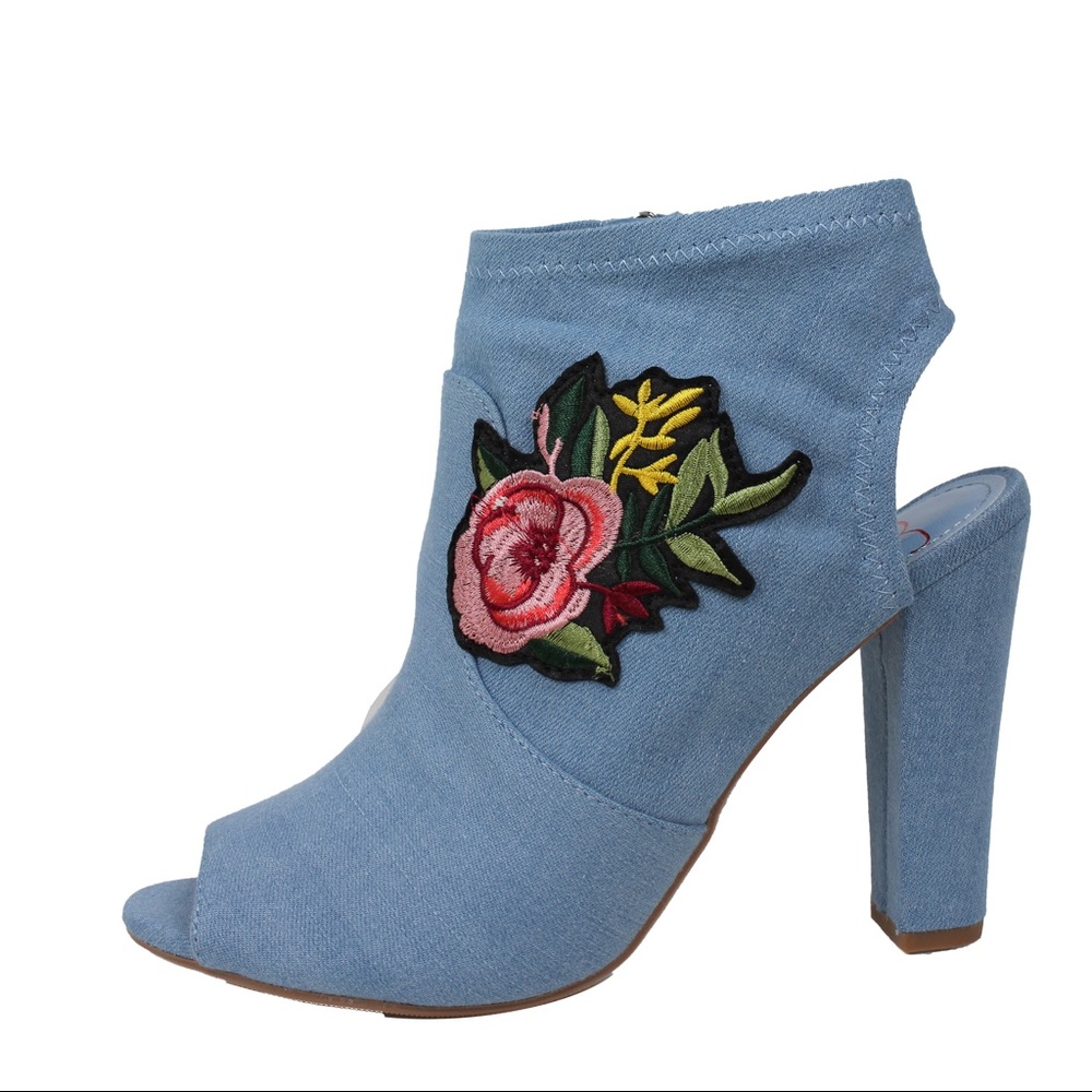 Size 6 Denim blue Open toe patched block heel ankl - Picture 2 of 3